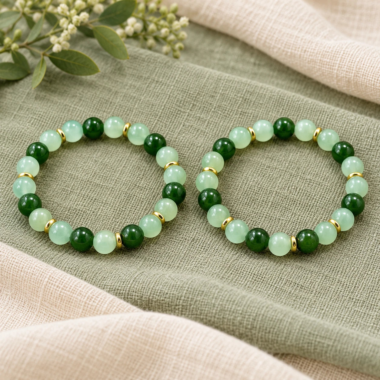 Green Beaded Intention Bracelet — pair