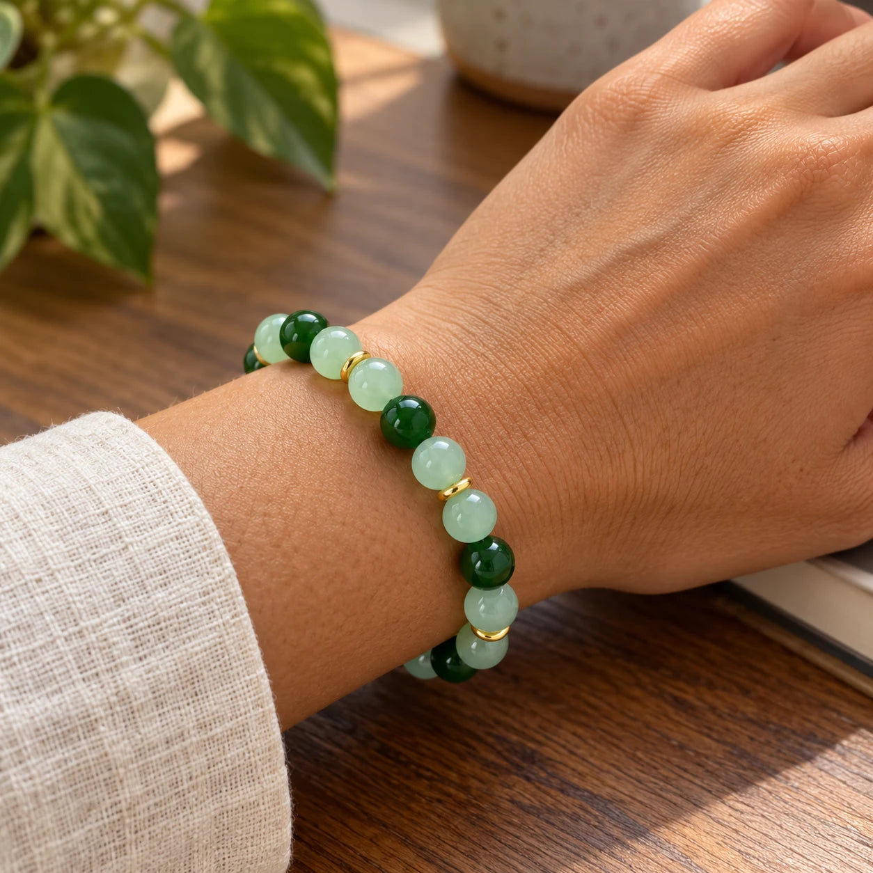 Green Beaded Intention Bracelet — scale