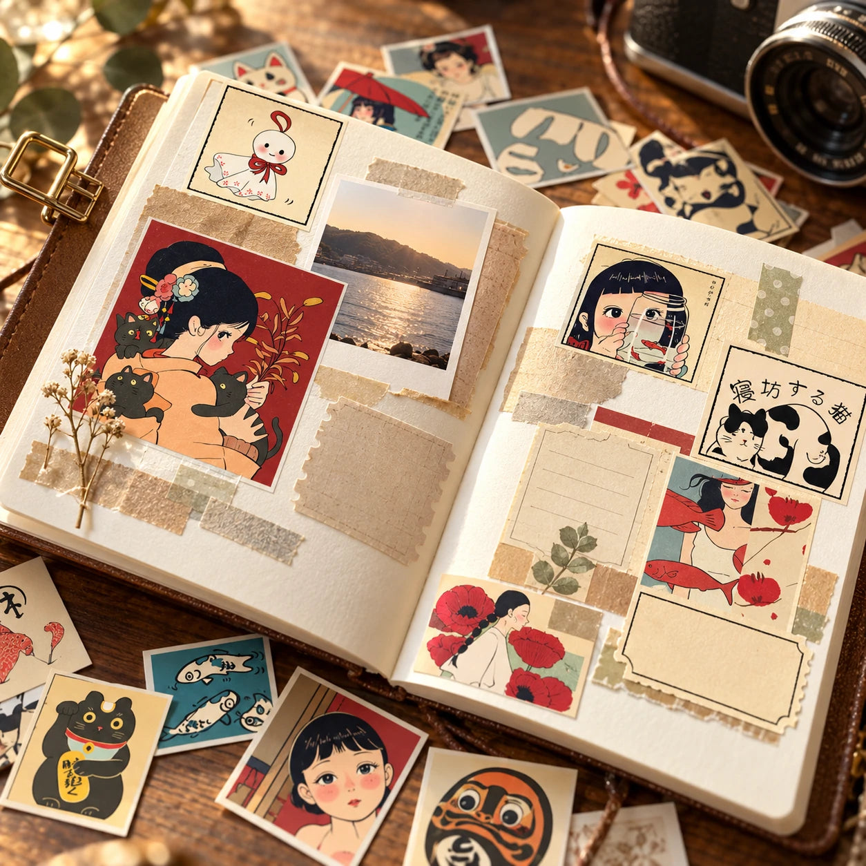 TENLOVE Paper Reverie Vintage Japanese Anime Sticker Pack — lifestyle