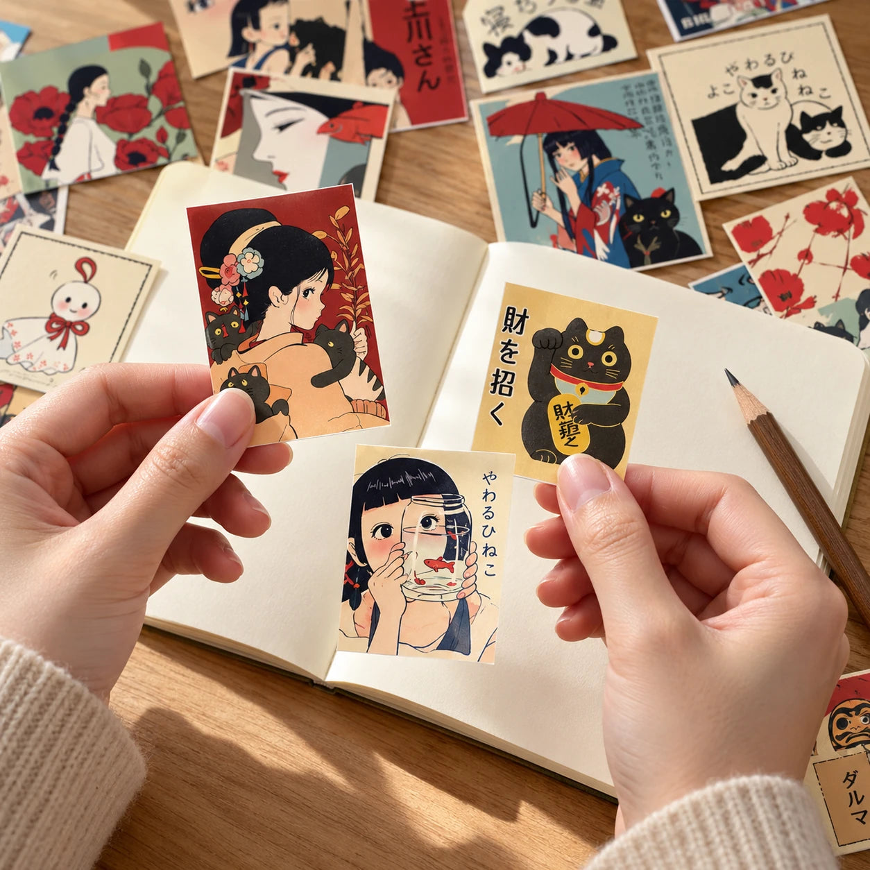 TENLOVE Paper Reverie Vintage Japanese Anime Sticker Pack — scale