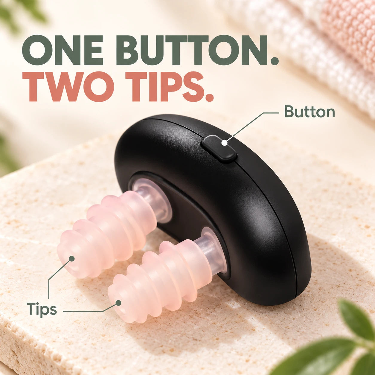 One top button and two ribbed nasal tips.