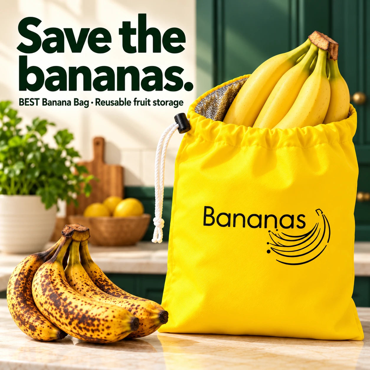 Yellow 1pc tenlove best banana bag — reusable drawstring fruit storage bag