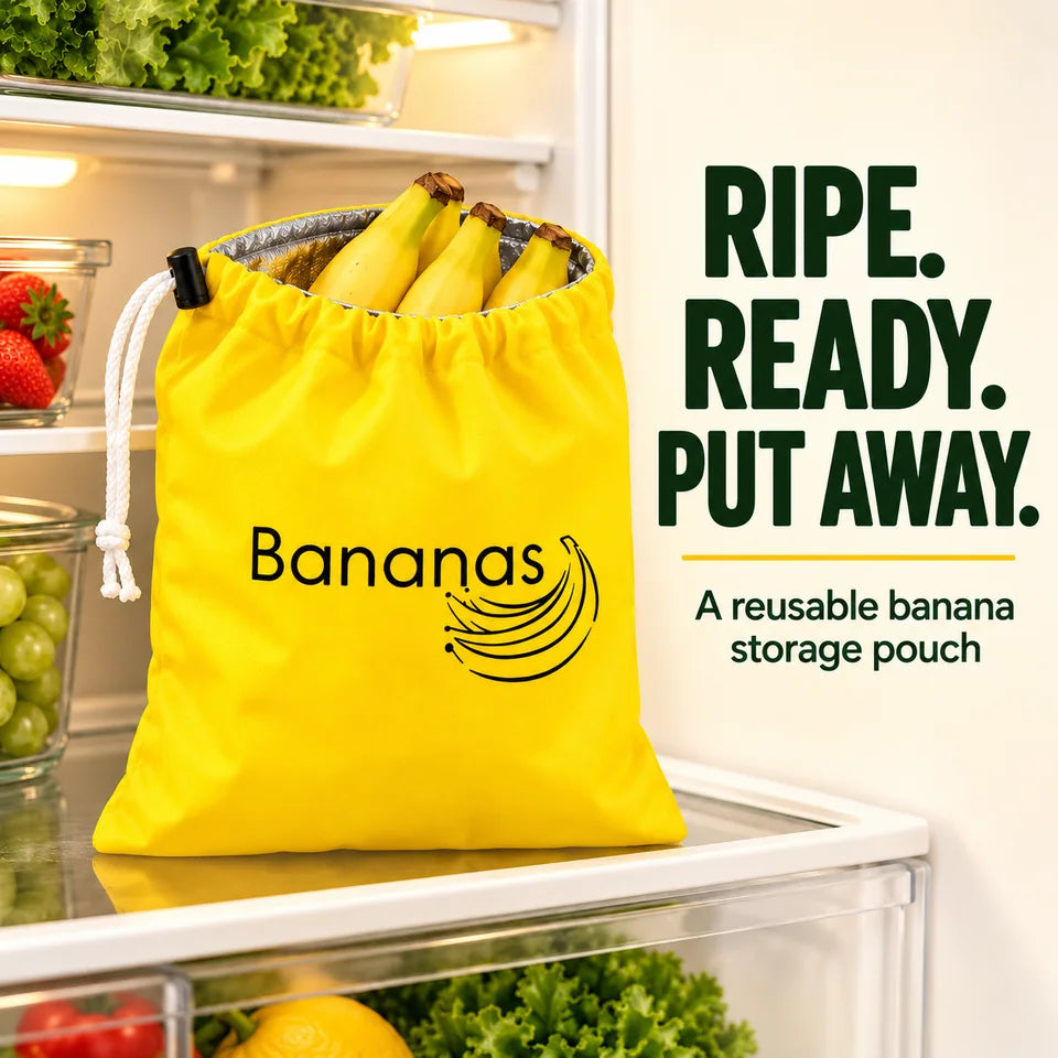 Ripe. Ready. Put away. A refrigerator storage idea with the lined pouch. Check your fruit and follow the delivered instructions. Illustration; storage results vary.