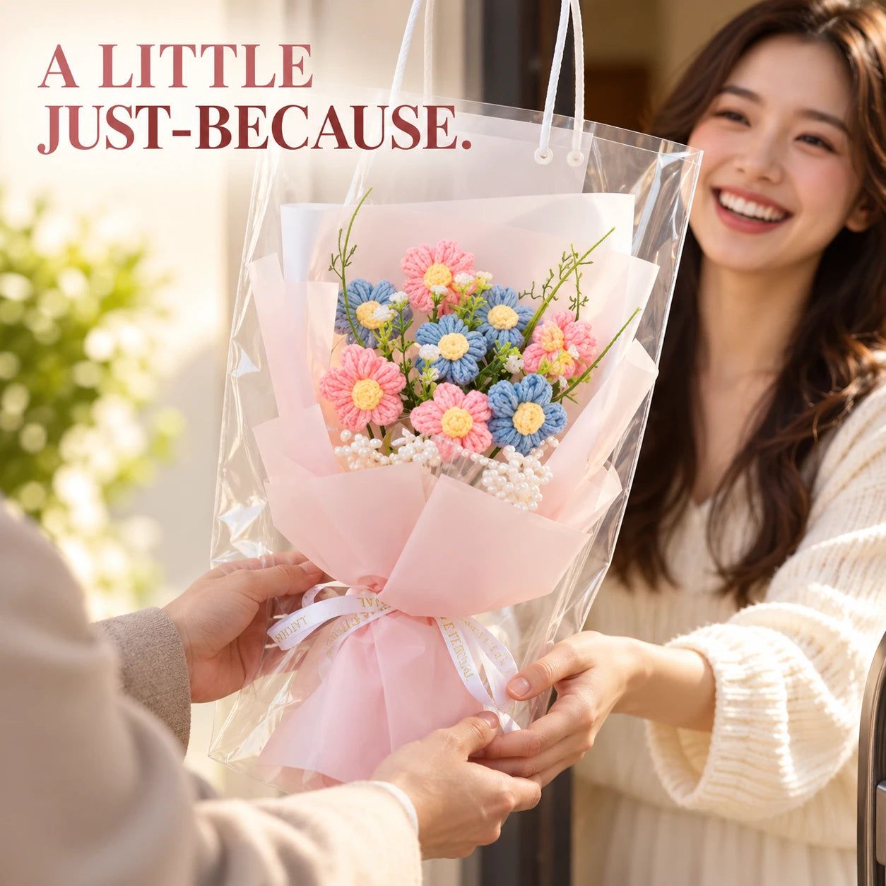 A just-because gift being handed over.