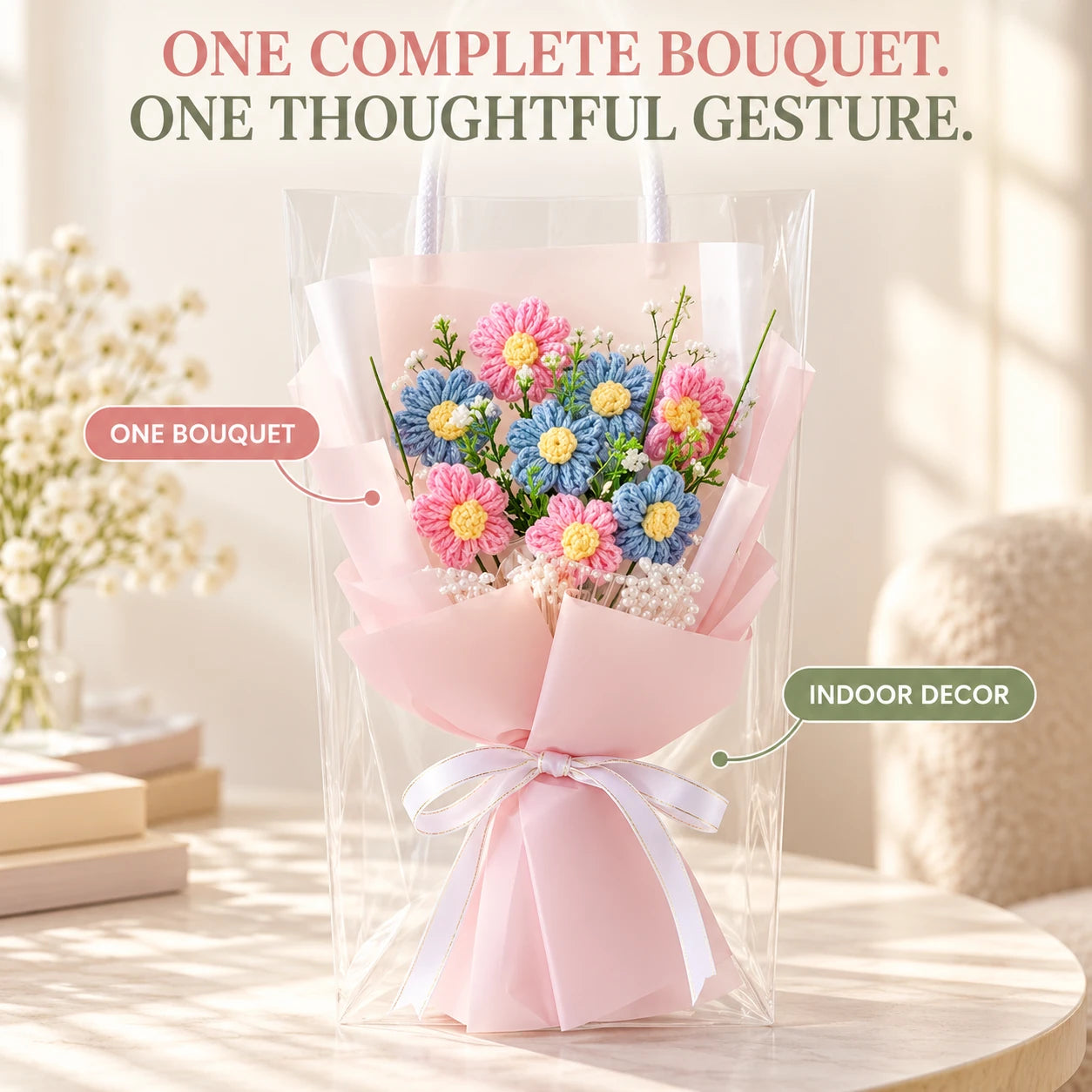One complete Pink artificial bouquet, shown clearly.