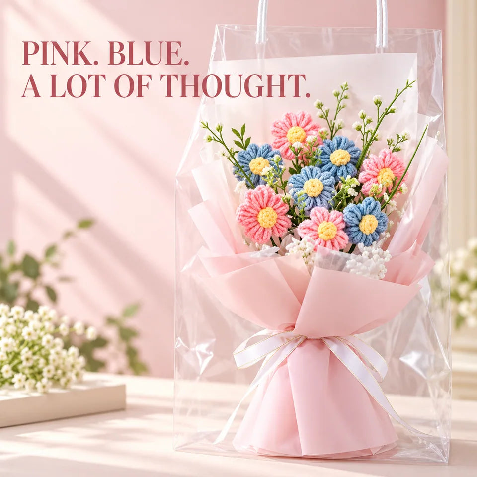 The Pink arrangement’s colors and folded presentation.