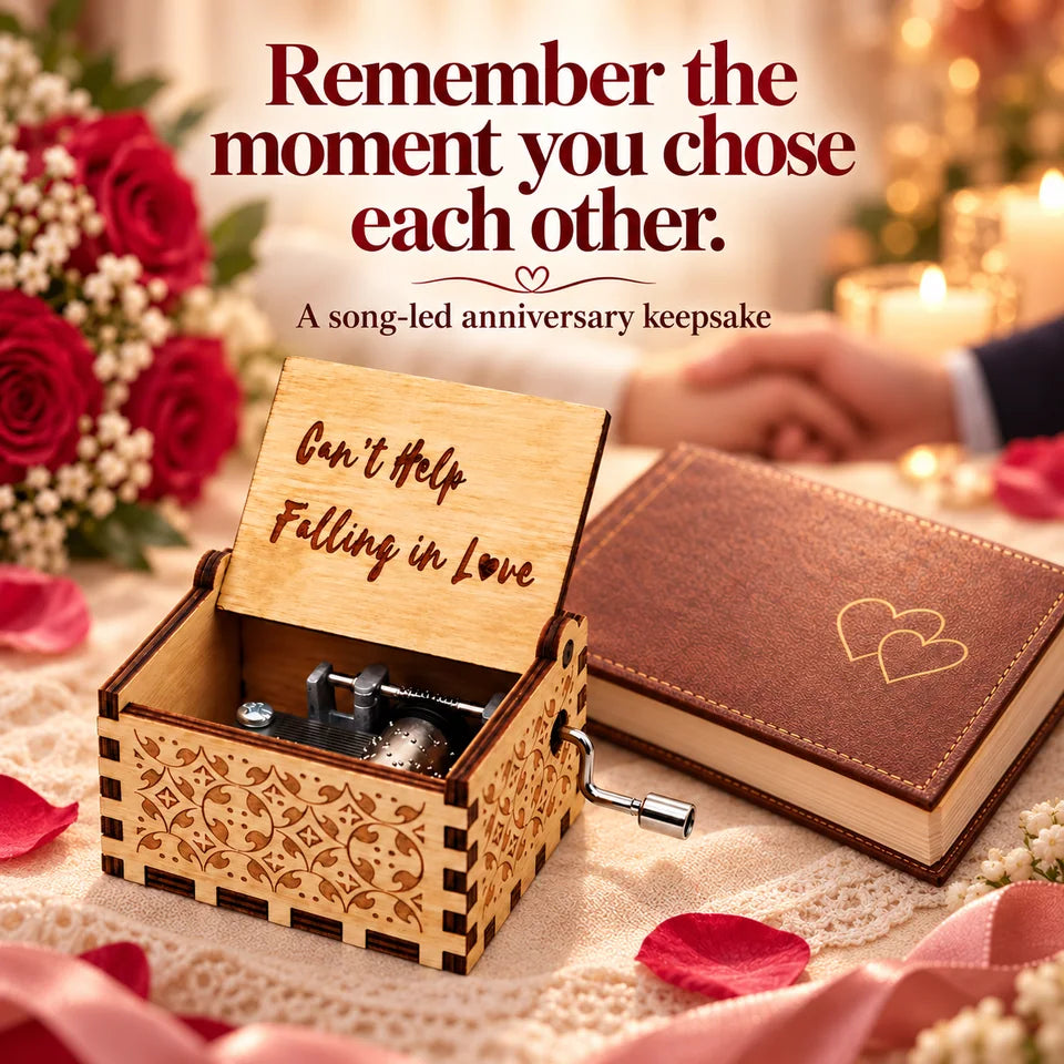 A styled anniversary setting for the Can’t Help Falling in Love keepsake.