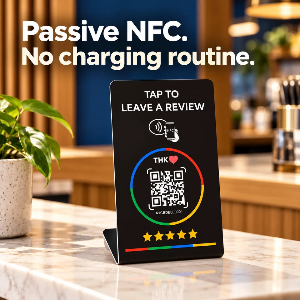 Standalone NFC card on counter with no charging or power accessory.