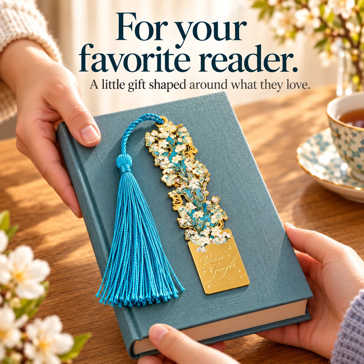One art-inspired bookmark as a gift for a reader. The book is a styling prop.