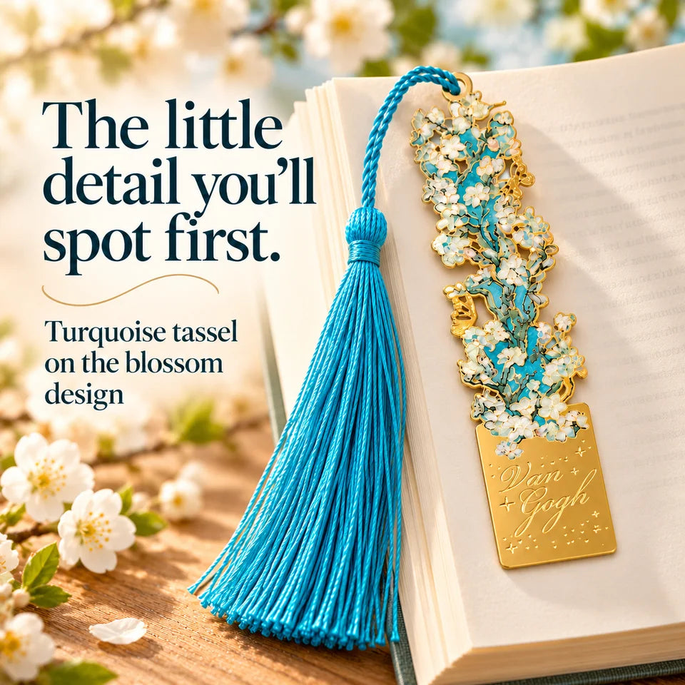 The turquoise tassel on the featured apricot blossom option.