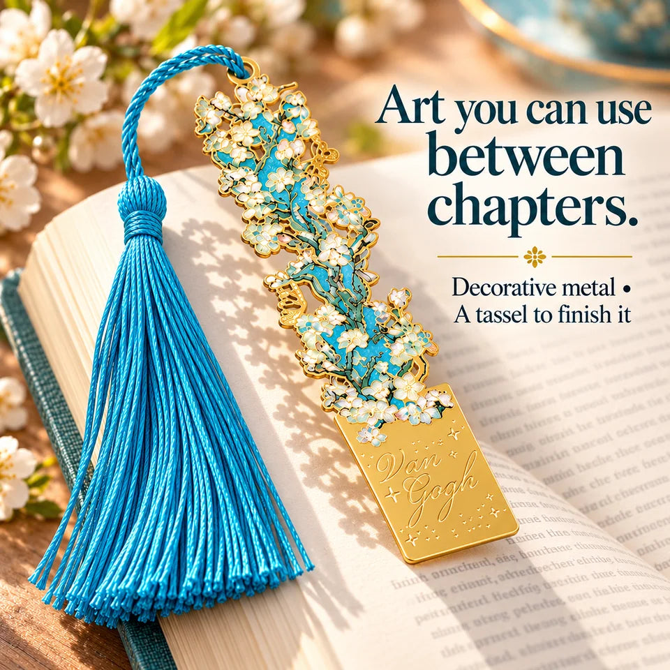 Decorative metal openwork and a coordinating tassel in an enlarged reading-context view.