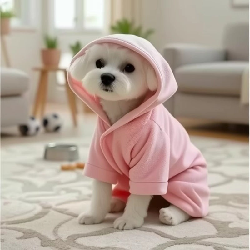 Pink robe on a dog