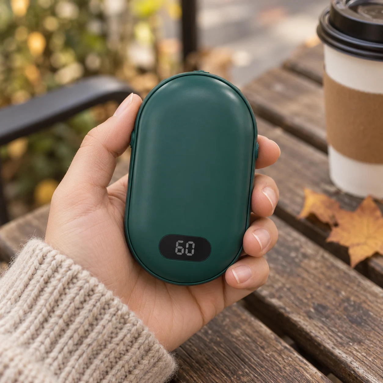 rechargeable hand warmer in an everyday setting.