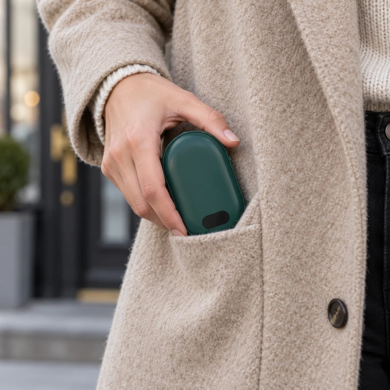 rechargeable hand warmer in another everyday setting.