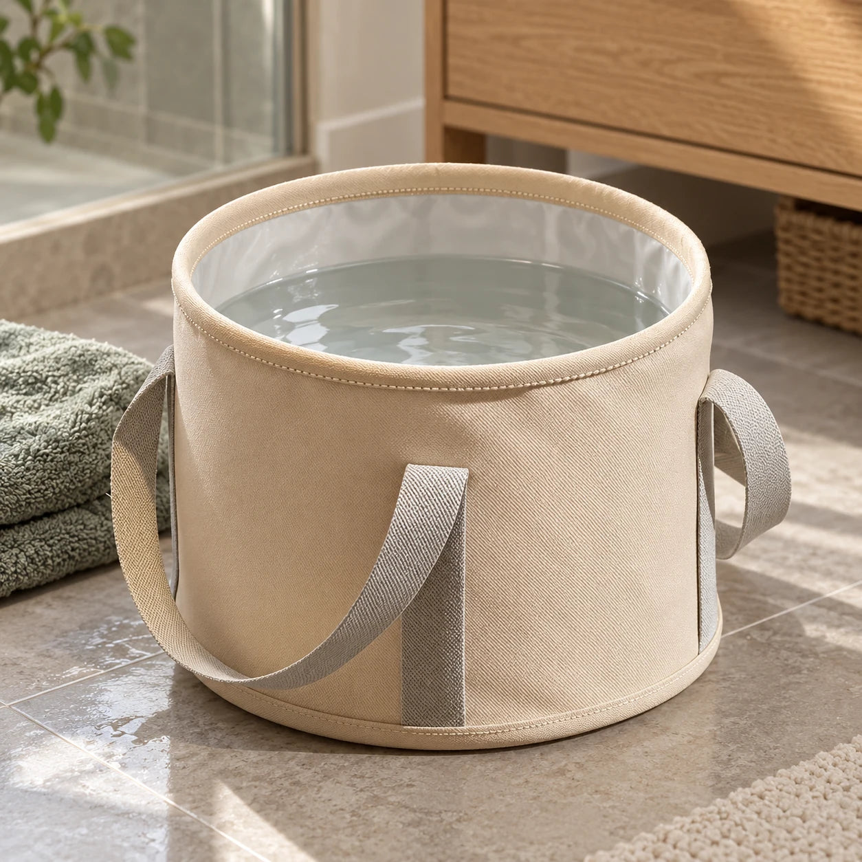 folding foot-soak tub in an everyday setting.