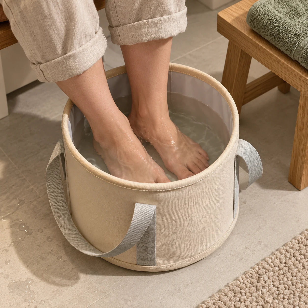 folding foot-soak tub in another everyday setting.