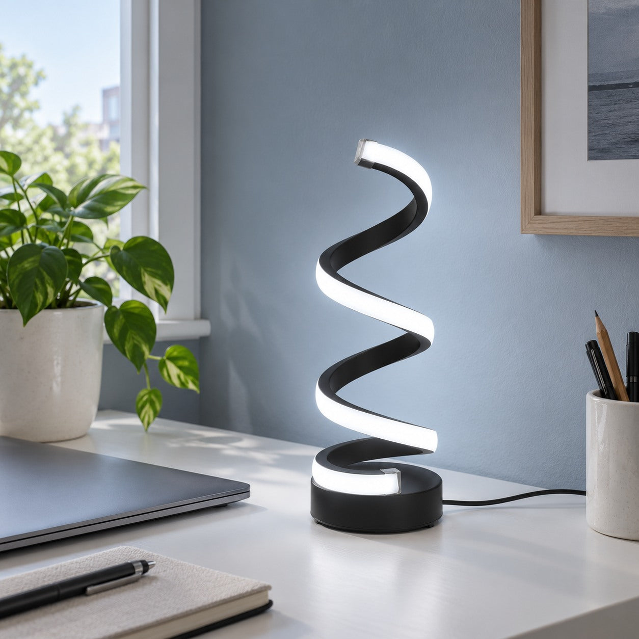 TENLOVE Spiral LED Table Lamp - desk.