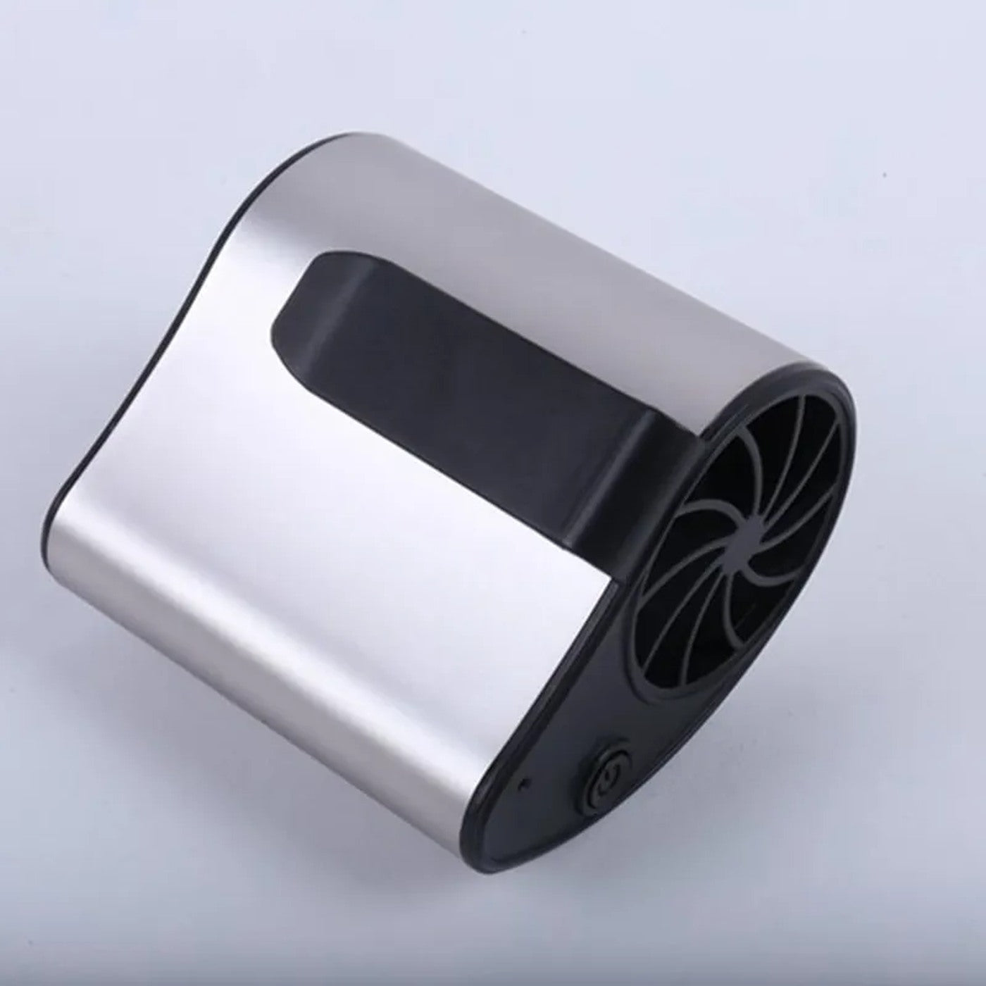 Rear belt clip and air intake on the silver waist fan