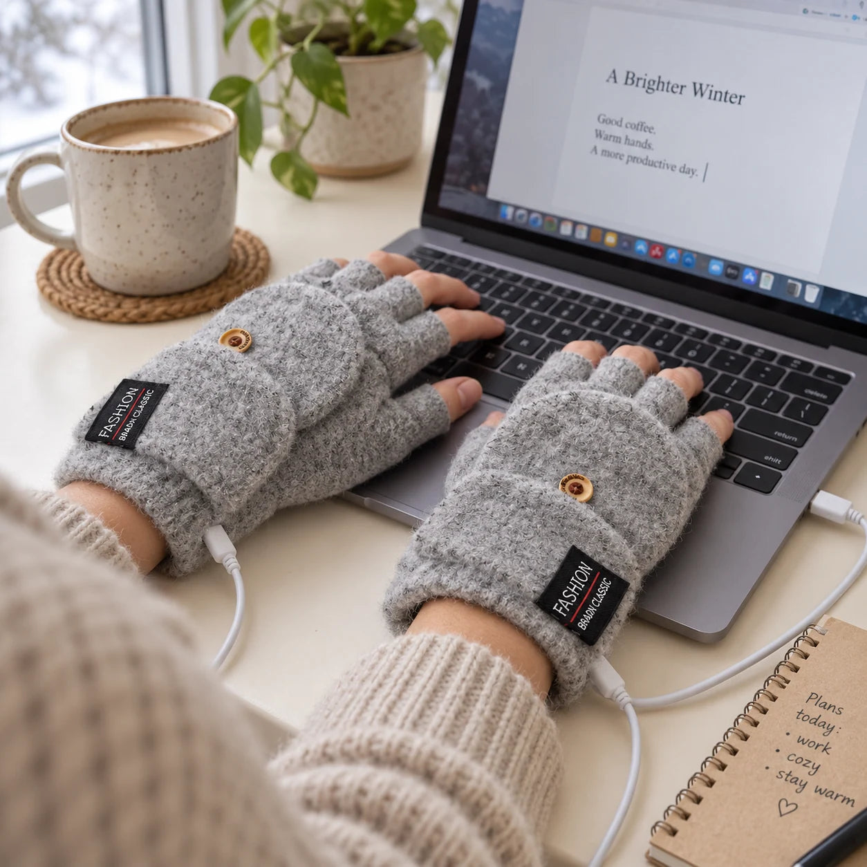 USB heated gloves in another everyday setting.